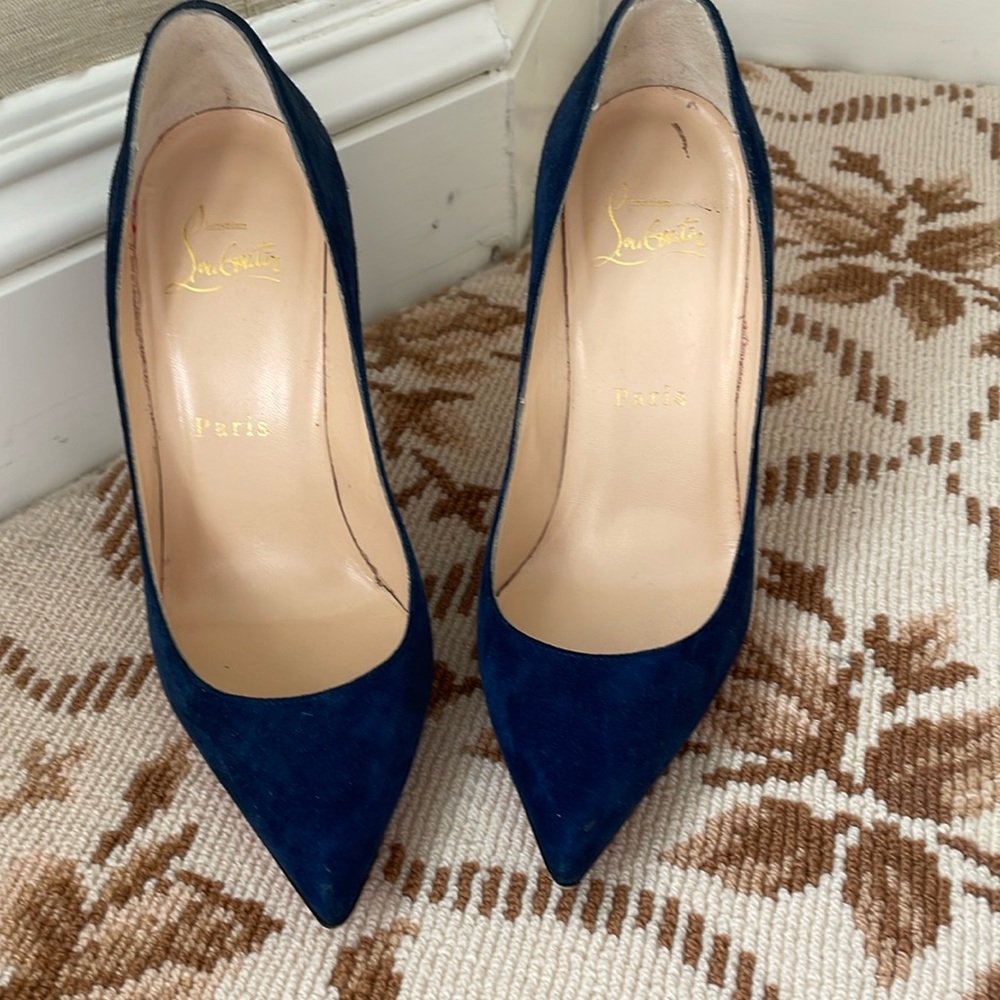 Christian Louboutin navy suede pumps
